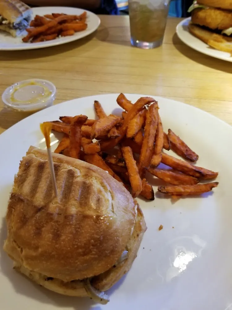 Philly Cheese Steak Sandwich and Sweet Potato Fries